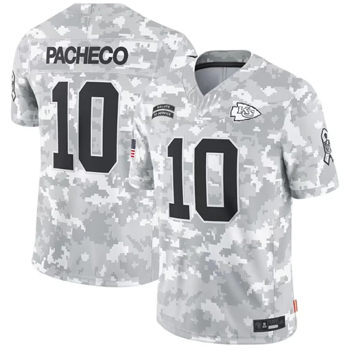 Men's Kansas City Chiefs #10 Isiah Pacheco Arctic Camo Salute To Service Limited Stitched Jersey
