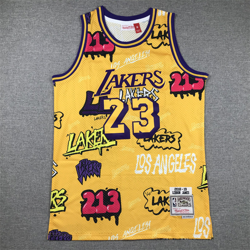 LeBron James #23 Los Angeles Lakers 2018-19 Hardwood Classics Graffiti Edition Jersey – Gold
