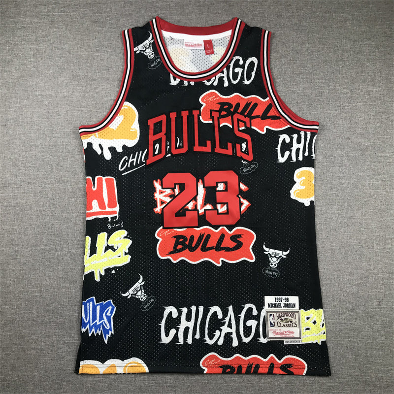 Michael Jordan #23 Chicago Bulls Mitchell & Ness Hardwood Classics Jersey – Black Graffiti