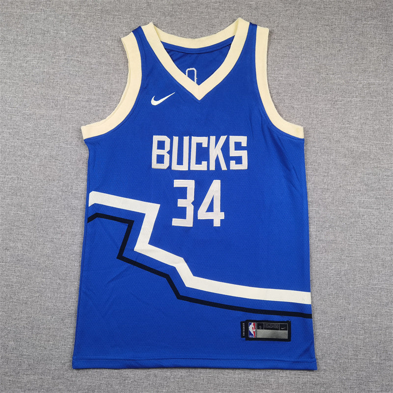 Youth Milwaukee Bucks #34 Giannis Antetokounmpo Blue 2025 City Edition Swingman Jersey