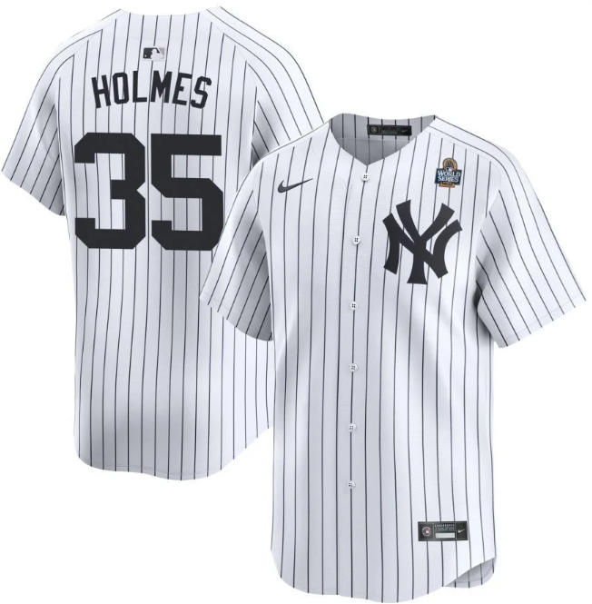 Men's New York Yankees Clay Holmes #35 Nike 2024 World Series Home Limited Jersey – White Pinstripe