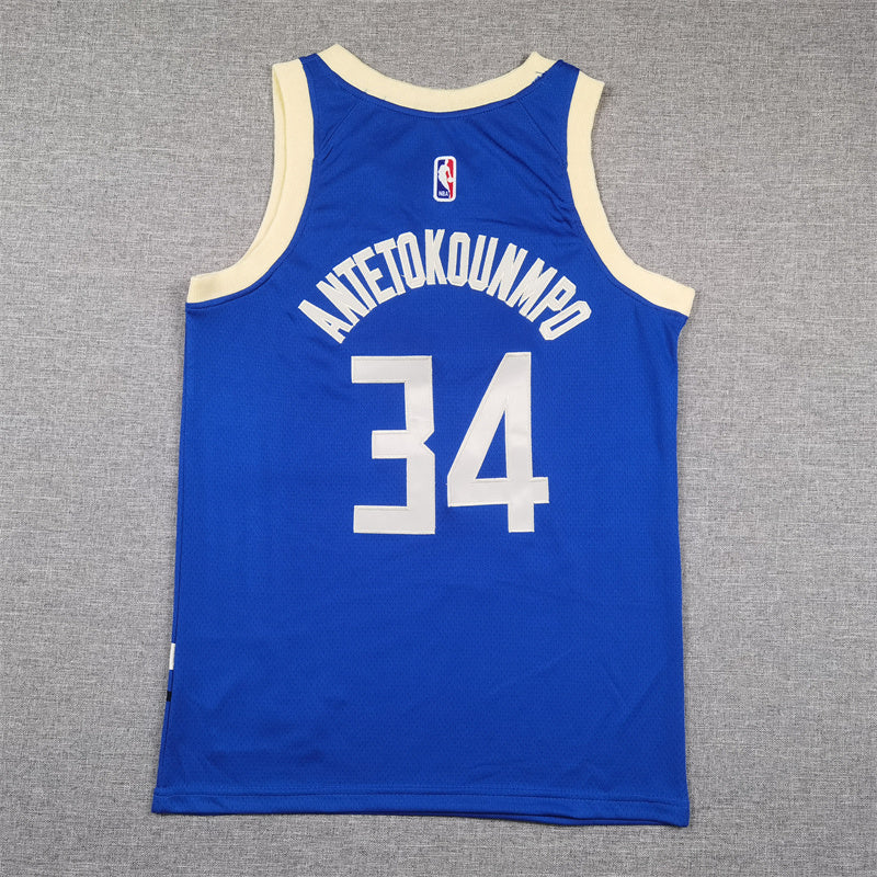 Youth Milwaukee Bucks #34 Giannis Antetokounmpo Blue 2025 City Edition Swingman Jersey