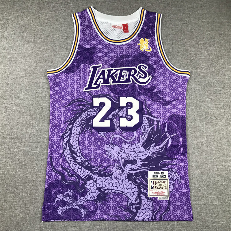 LeBron James #23 Los Angeles Lakers 2018-19 Hardwood Classics Chinese New Year Dragon Jersey – Purple