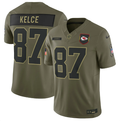 Men's Nike Travis Kelce #87 Olive Kansas City Chiefs 2025 Salute to Service Limited Jersey