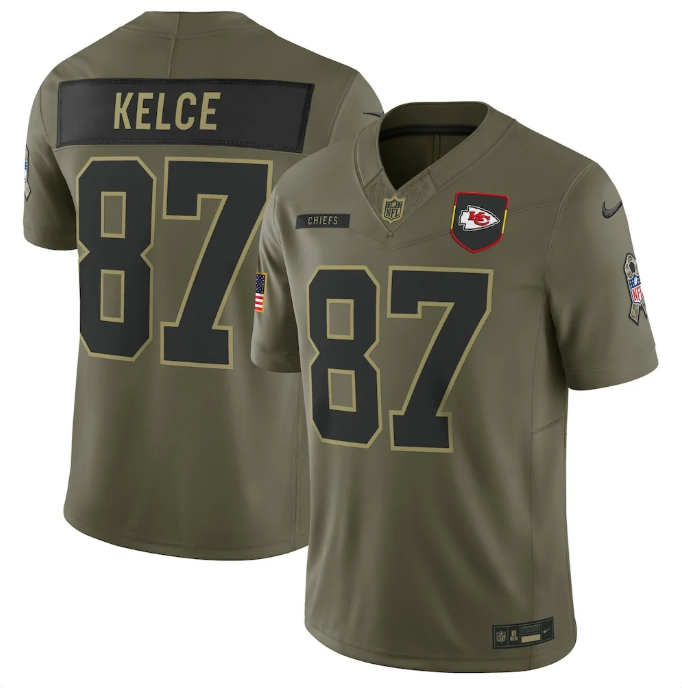 Men's Nike Travis Kelce #87 Olive Kansas City Chiefs 2025 Salute to Service Limited Jersey