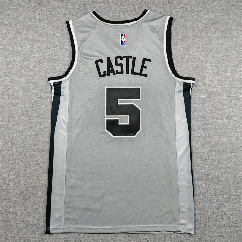 Stephon Castle #5 San Antonio Spurs Jordan Brand Statement Edition Swingman Jersey – Gray
