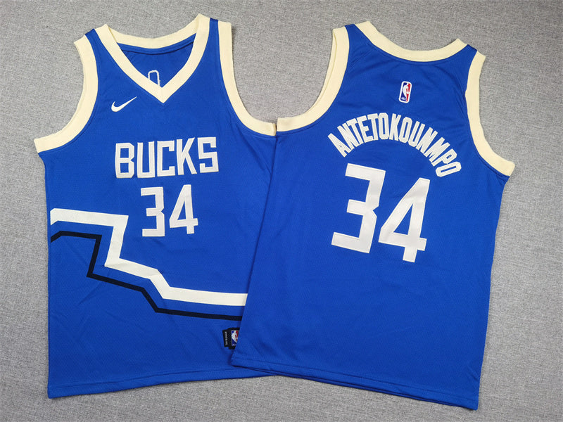 Youth Milwaukee Bucks #34 Giannis Antetokounmpo Blue 2025 City Edition Swingman Jersey
