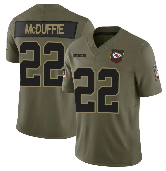 Men's Nike Trent McDuffie #22 Olive Kansas City Chiefs Salute to Service Limited Jersey