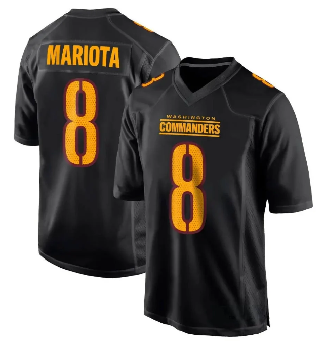 Men's Washington Commanders #8 Marcus Mariota Black Fashion Game Jersey