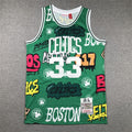 Larry Bird #33 Boston Celtics 1985-86 Mitchell & Ness Hardwood Classics Slap Sticker Swingman Jersey – Green Graffiti