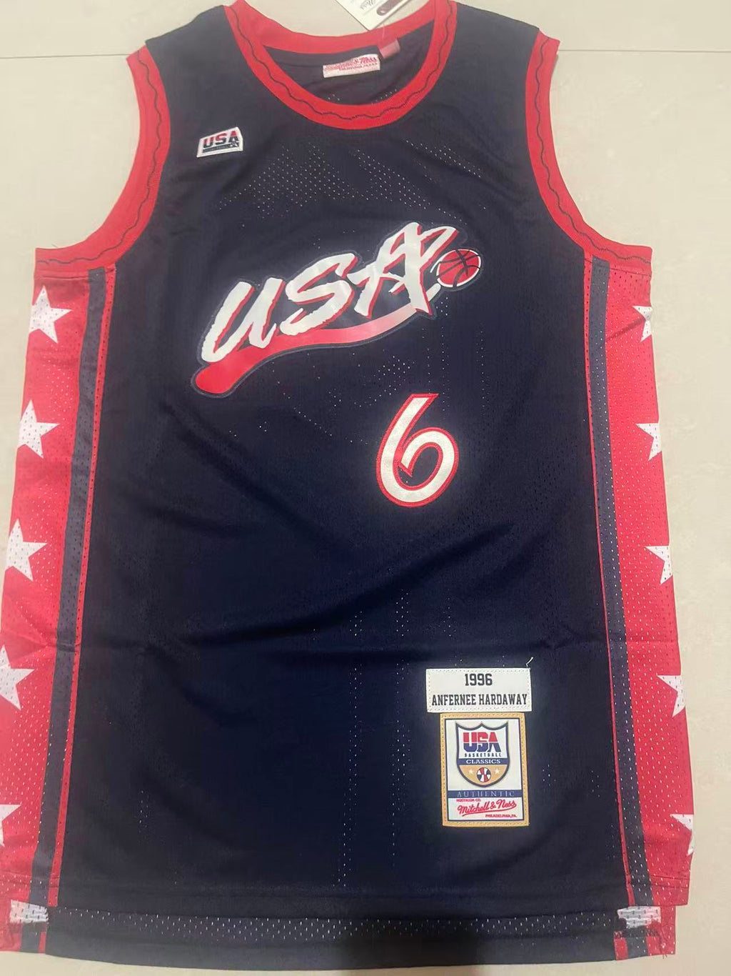 Anfernee Hardaway #6 USA Basketball 1996 Olympics Mitchell & Ness Hardwood Classics Jersey – Navy