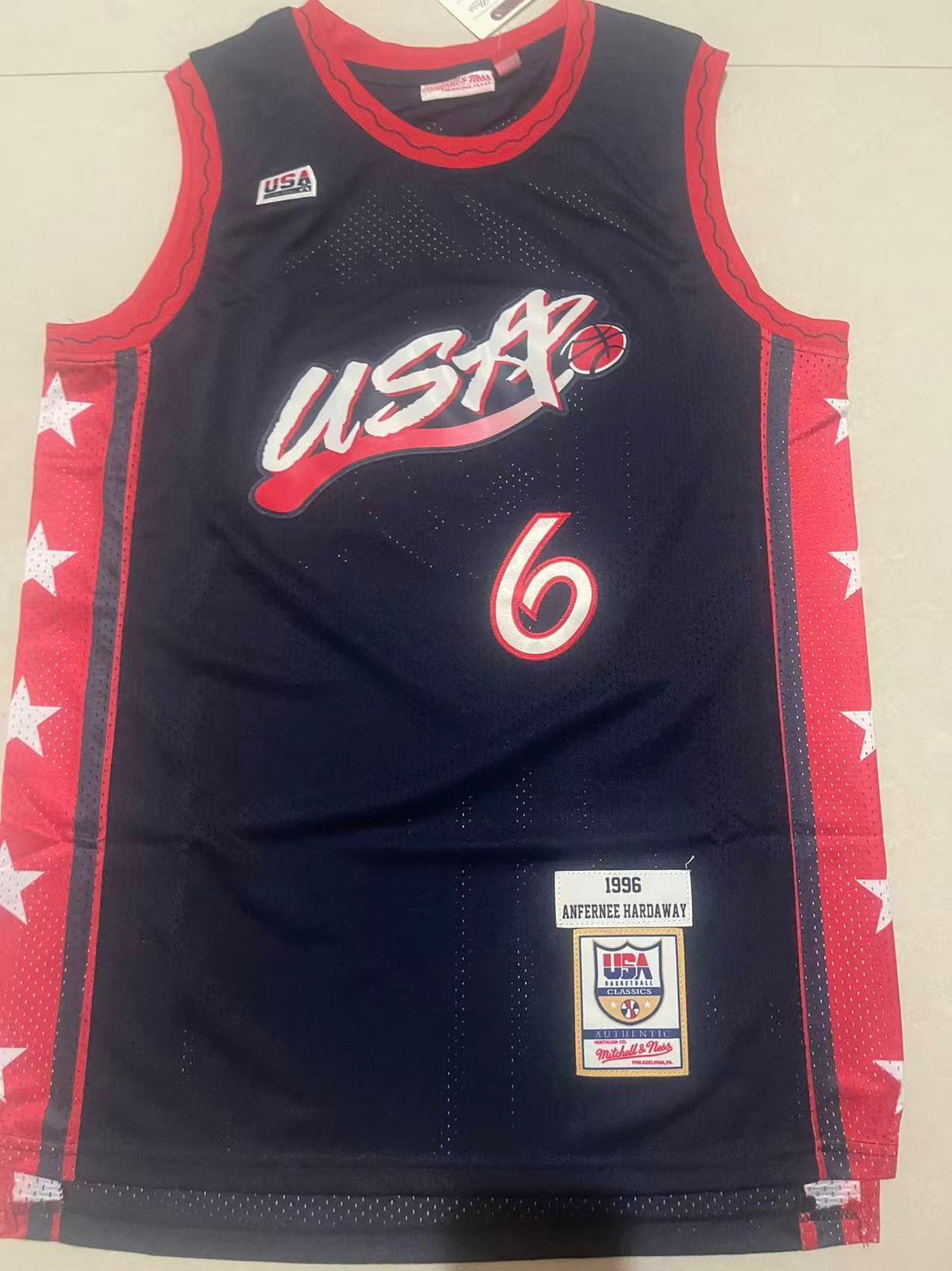 Anfernee Hardaway #6 USA Basketball 1996 Olympics Mitchell & Ness Hardwood Classics Jersey – Navy