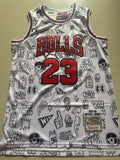 Michael Jordan #23 Chicago Bulls Mitchell & Ness Hardwood Classics Jersey – White Doodle