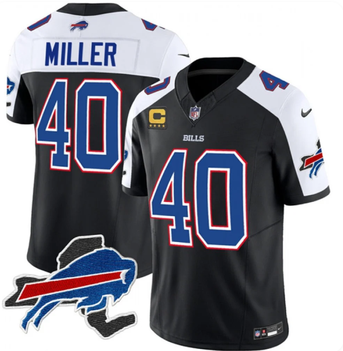 Buffalo Bills #40 Von Miller Men's 2023 F.U.S.E. Vapor Untouchable Jersey – Black/White | New York & C Patch