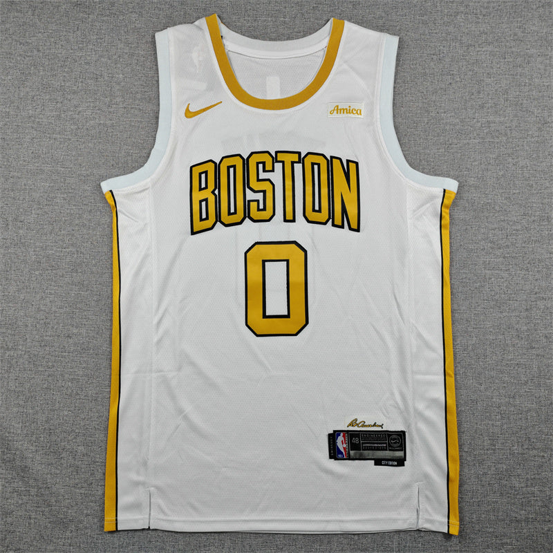 Jayson Tatum #0 Boston Celtics City Edition Swingman Jersey – White (Boston Garden Gold)
