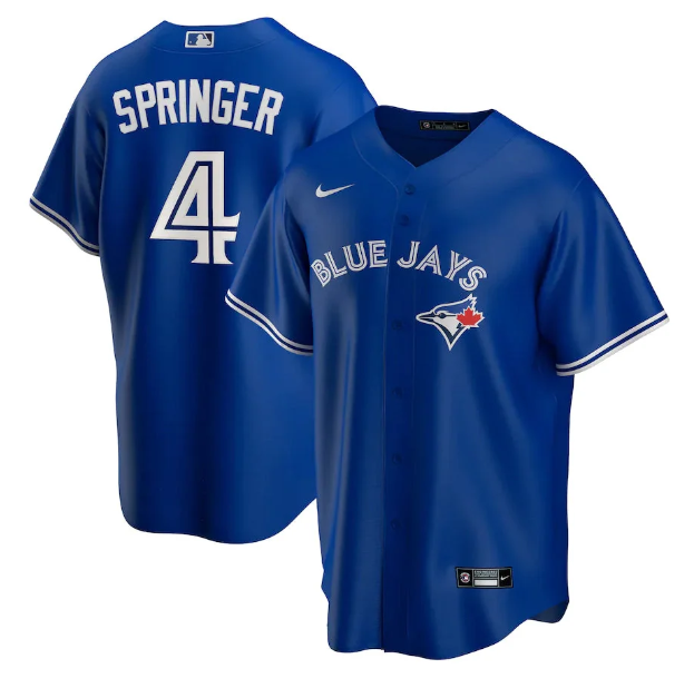 Men's Toronto Blue Jays #4 George Springer Royal Blue Home Replica Stitched Baseball Jersey