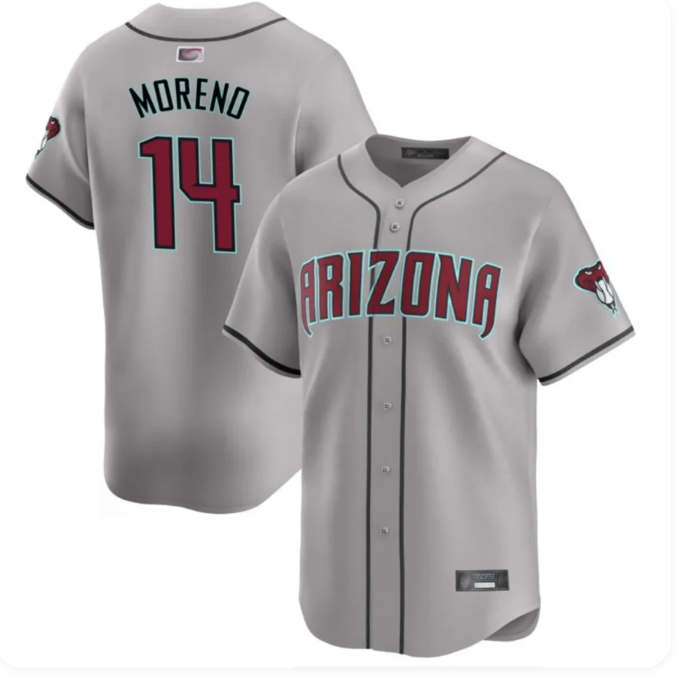 Men's Arizona Diamondbacks #14 Gabriel Moreno Gray Road Stitched Jersey