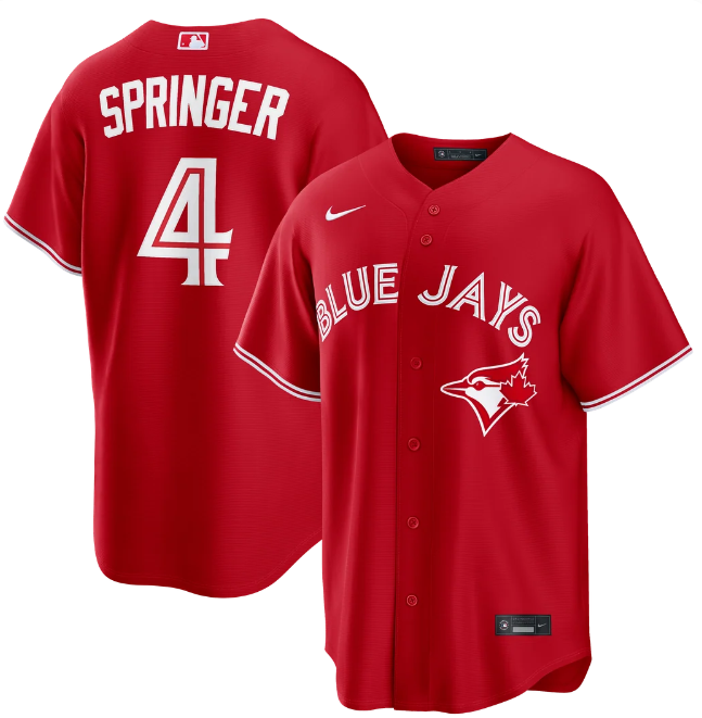Men's Toronto Blue Jays #4 George Springer Red Canada Day Replica Stitched Baseball Jersey