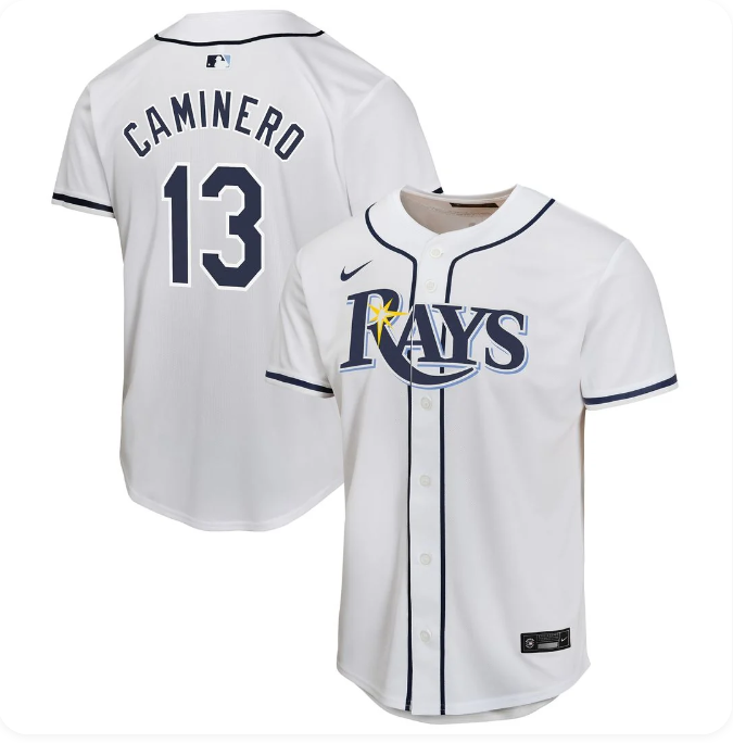 Tampa Bay Rays Junior Caminero Nike Youth Home Player Game Jersey - White