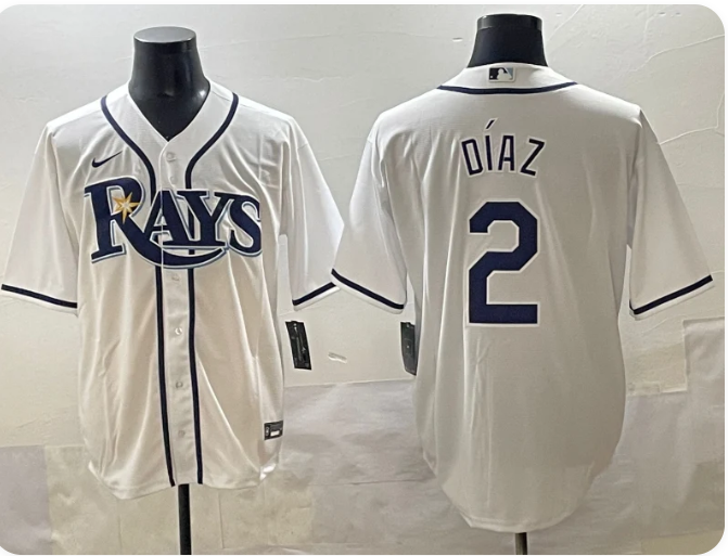 Men's Nike Tampa Bay Rays #2 Yandy Díaz White Home Replica Player Jersey