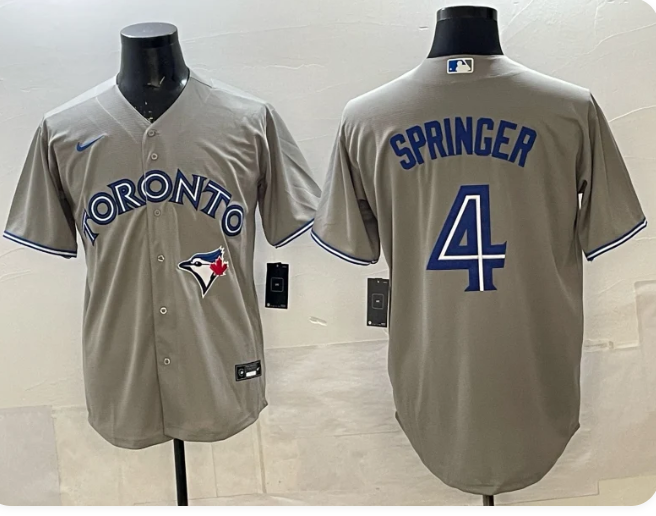 Men's Toronto Blue Jays #4 George Springer Gray 2024 Replica Player Jersey