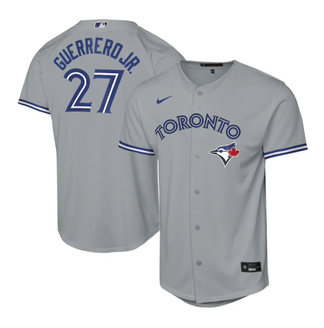 Youth Toronto Blue Jays #27 Vladimir Guerrero Jr. Road Baseline Jersey