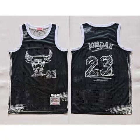 Michael Jordan #23 Chicago Bulls Mitchell & Ness Hardwood Classics Jersey – Black Sketch