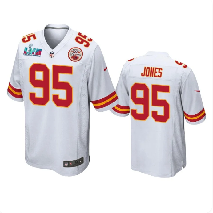 Men's Kansas City Chiefs #95 Chris Jones White Super Bowl LVIII Jersey