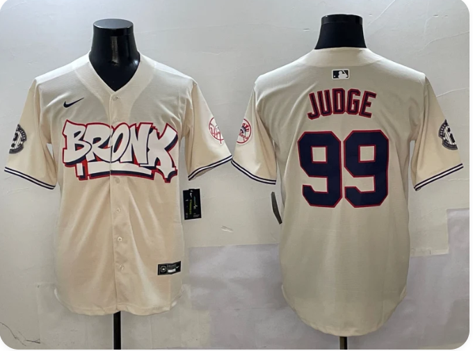 New York Yankees #99 Aaron Judge Nike "BRONX" City Connect Men's Baseball Jersey – Cream