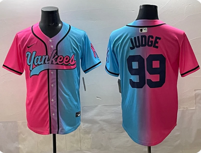 Men's New York Yankees Aaron Judge #99 Nike Replica Jersey – Pink & Blue Edition