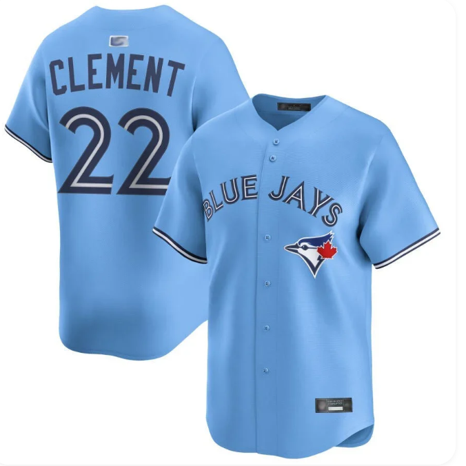 Men's Ernie Clement Toronto Blue Jays #28 Light Blue Alternate Replica Jersey