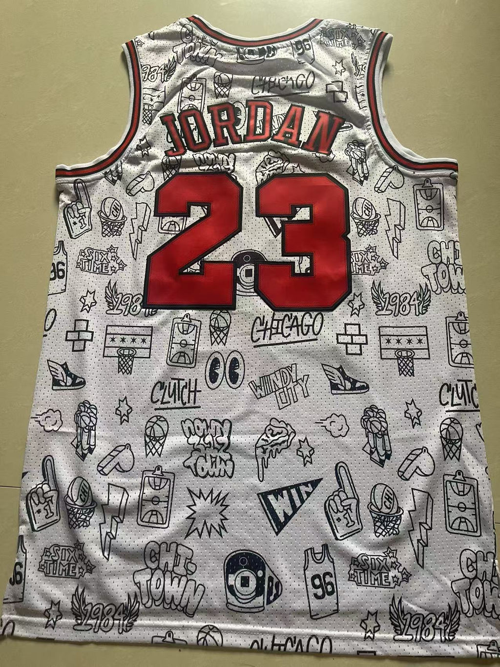 Michael Jordan #23 Chicago Bulls Mitchell & Ness Hardwood Classics Jersey – White Doodle
