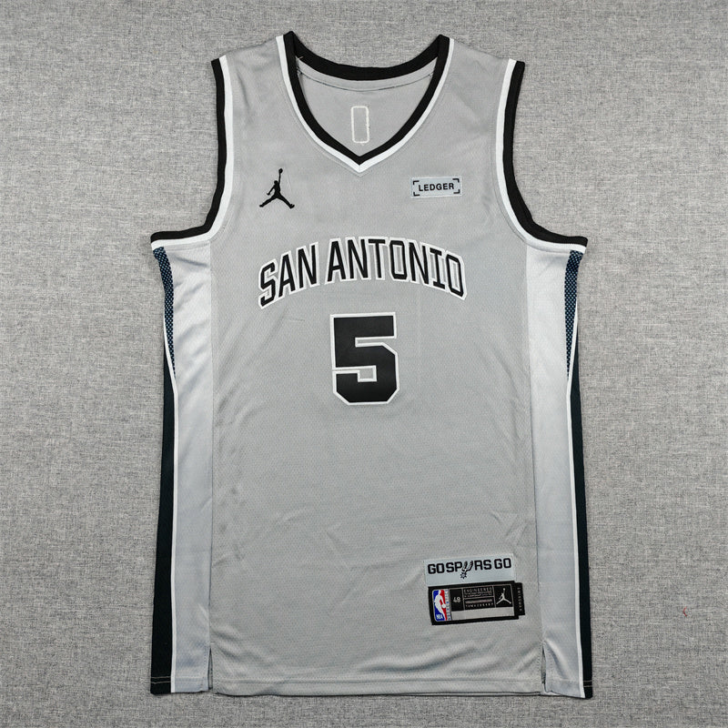 Stephon Castle #5 San Antonio Spurs Jordan Brand Statement Edition Swingman Jersey – Gray