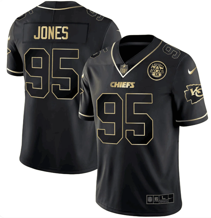 Men's Kansas City Chiefs #95 Chris Jones Black Gold Jersey