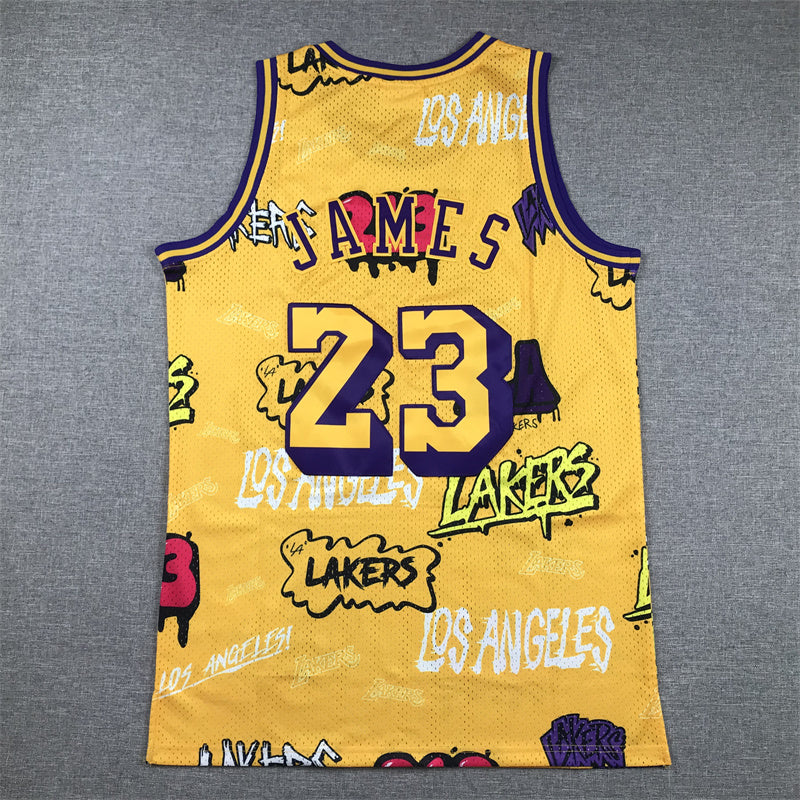 LeBron James #23 Los Angeles Lakers 2018-19 Hardwood Classics Graffiti Edition Jersey – Gold