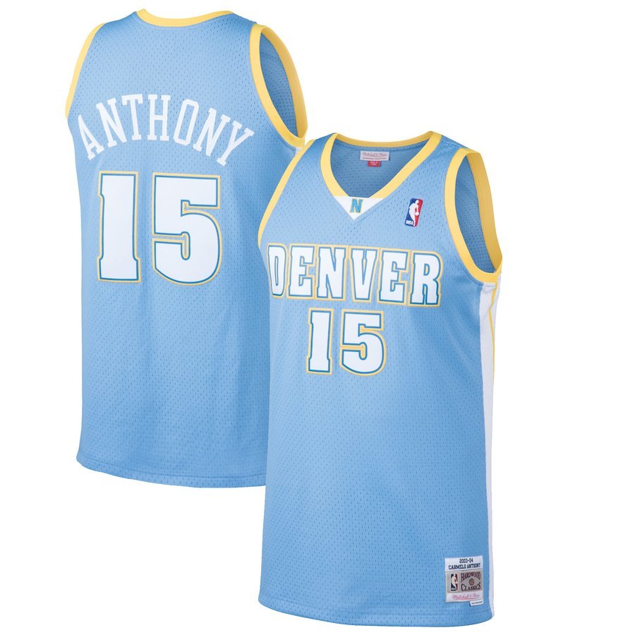 Carmelo Anthony #15 Denver Nuggets 2003-04 Mitchell & Ness Hardwood Classics Swingman Jersey – Light Blue