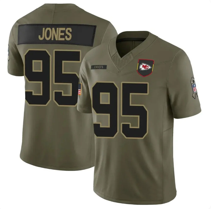 Men's Kansas City Chiefs #95 Chris Jones Olive Salute to Service Jersey