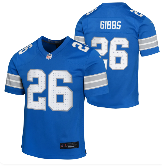 Detroit Lions #26 Jahmyr Gibbs Youth Nike Rookie Edition Game Jersey – Blue