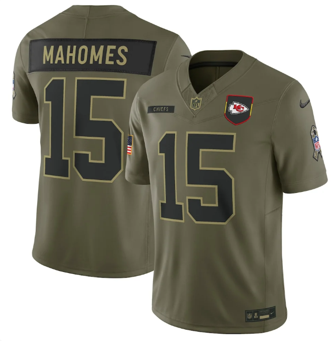 Men's Nike Patrick Mahomes Olive Kansas City Chiefs 2025 Salute to Service Limited Jersey #15